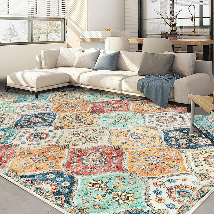 Washable Rugs Area Rugs For Living Room Moroccan Printed Rug Low Pile Bedroom Rug Geometric Distressed Area Rugs Non Slip Throw Rugs For Office Classroom Dining Room