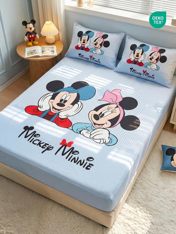 1pc Disney Cartoon Print Fitted Sheet (Pillowcase Not Included), Skin-Friendly Mattress Cover, Cute Bedding, Soft Breathable Mattress Protector, Multiple Styles, Suitable For Twin/Full/Queen/King/California King Bed, Machine Washable, OEKO-TEX